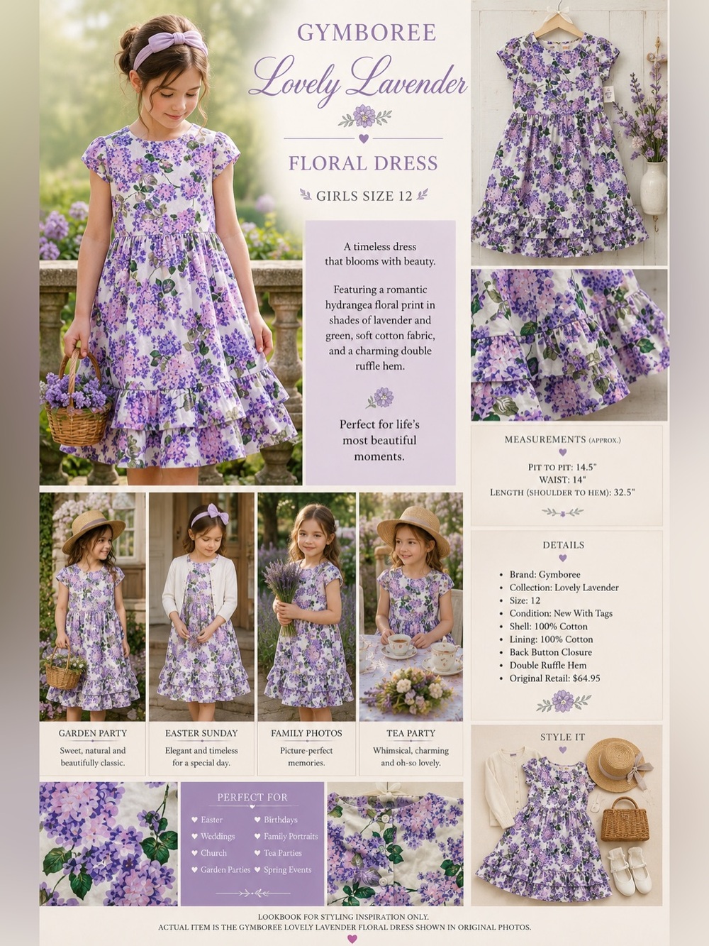 NWT Gymboree Lovely Lavender Floral Dress Girls 12